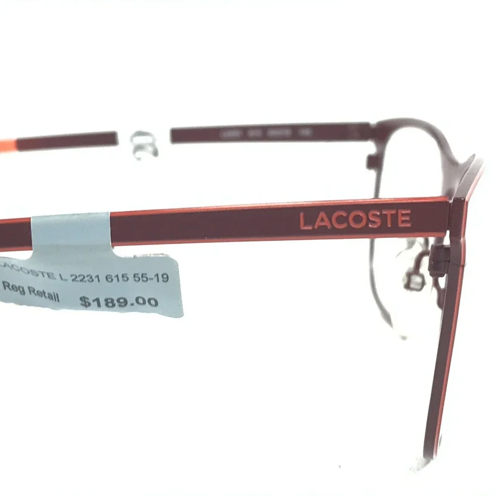 Lacoste Eyeglasses Frames L2231 615 Red Square Horn Thin Wire Rim 55-19-145